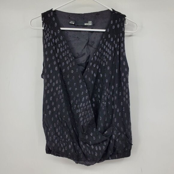 Love Moschino Silk Blend Black Clip Sequin Dot Women's Tank Top Size 4 - Picture 1 of 11